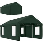 Outsunny Carport, 12 x 20ft Heavy Duty Portable Garage with 2 Roll-Up Doors, 4 Windows, Removable Sidewalls Outdoor Car Shelter for Car, Truck, Garden Tools, Dark Green