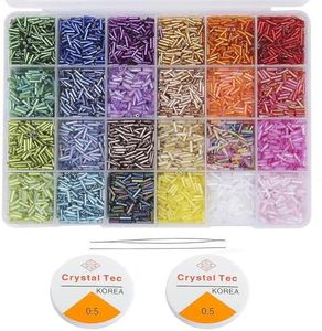 ZIENVE 9600pcs Pony Tube Beads Kit, 24 Grids 6.5mm Bugle Glass Seed Beads Craft Beads for Bracelet Necklaces Jewelry Making DIY Crafting Supplies with Crystal String and Beading Needles