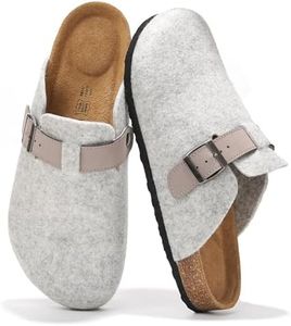 Project Cloud Mens Clogs - Full Grain Genuine Leather Memory Foam Slippers for Men Arch Support Mens Slippers - Non Slip Clogs for Men Cork Footbed - Men's Mules & Clogs (Brooklyn, LTGREY, 8)