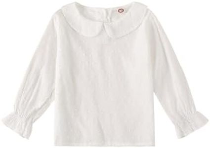 LYQTloml Kids Baby Girl Long Sleeve Collar Shirt Toddler White Blouse Puff Short Sleeve T-Shirt Solid Color Basic Top Bottom