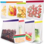 Extra Large Reusable Ziplock Bags, Extra Thick Leakproof Reusable Freezer Bags, BPA Free Reusable Sandwich Bags for Lunch Meat Veggies (8 Gallon 2 Snack Bags) for Travel Items Home Storage