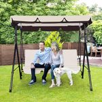 COVERONICS 3 Seat Patio Swing Chair - Outdoor Swing with Adjustable Canopy & Cushions, Convertible Heavy Duty Canopy Swing for Porch, Garden, Courtyard, Poolside, Lawn, Deck, Balcony, Beige