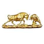 predolo Bear and Bull Statue, Bull and Bear Fight Figurine, Collection Ornament Fine Workmanship Decor Cow Sculptures for Bookcase, Investor Gifts, Golden 28x8x11.5cm