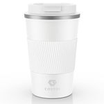 CS COSDDI Travel Mugs, Insulated Coffee Cup with Leakproof Lid - Reusable Coffee Cups Travel - Car Coffee Cup - Stainless Steel Coffee Mug for Hot and Cold Coffee Water and Tea(White-A, 380 ml)