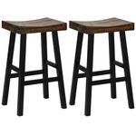 COSTWAY Wooden Saddle Stools Set of 2, 29-inch Bar Height Stools with Curved Seat Surface, Rubber Wood, Acacia Wood, Footrests, Kitchen Island Counter Stools for Restaurant Cafe Pub, Brown+Black