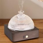 Lecdura Glass Essential Oil Diffuser with Glass Reservoir & Wood Base, 200ml Ultrasonic Lock Color Timer Auto-Off 7 Color Light Aroma Glass Dome Diffuser for Home Office Bedroom Yoga - Dark Brown