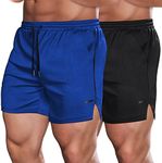 COOFANDY Athletic Shorts for Men 2 Pack Quick Dry 5" Running Workout Gym Shorts with Pockets Bodybuilding Weightlifting Royal Blue/Black