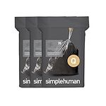 simplehuman CW0555 code Q Odorsorb Custom Fit Odour Absorbing Bin Liner Bulk Pack, Black Plastic (3 Pack of 20, Total 60 Liners)