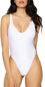 RELLECIGA Women's White High Cut Low Back One Piece Swimwear Bathing Suits Size Large