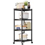 caktraie 4-Shelf Heavy Duty Shelving,Metal Utility Storage Racks with Rolling Wheels, Adjustable Kitchen Storage Rack, Black