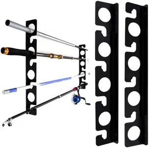 LLCJYYCY Fishing Rod Holder for Garage, Wall or Ceiling Mount - Acrylic Horizontal Fishing Pole Holders, Holds 5/10 Rods & Combos with Nets - Space-saving Rod Storage Organizer
