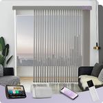 Graywind Customized Smart Vertical Blinds Complete Set, Light Filtering Electric Vertical Blinds Compatible with Alexa Google, Privacy Voice Control Motorized Vertical Blinds, Waffle Grey