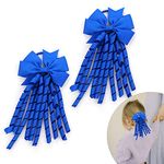 MUFEKUM 2 Pcs Hair Bow Spiral Streamers, Curly Bow Hair Bands Kids Spiral Hair Ties Ponytail Holder Hair Ribbons Bobbles for Girls Toddler Kids, Girls School Hair Accessories (Blue)