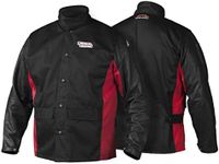 Lincoln Electric K2987-L Shadow Grain Leather Sleeve Welding Jacket, Large, Black/Red