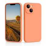 CALOOP Slim-Fit for iPhone 13,Sturdy Shockproof Hard Frame Cover with Anti-Scratch Microfiber Lining,Skin Soft Liquid Silicone,Full Protection for Screen and Camera Lens(Kumquat Orange)