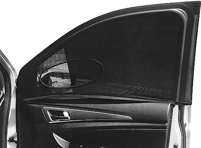 JINRUCHE Car Window Shades, 2 Pack Sun Shades for Front Window, Stretchy Universal, Suitable for Mid-Size Cars & SUVs, Breathable Heat Insulation, Anti-UV Protection, Privacy