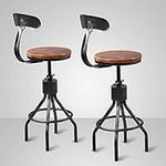 Set of 2 Vintage Bar Stool- Industrial Swivel Kitchen Dining Chair-Counter Height 23-33"-with Backrest