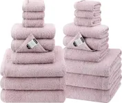 SEMAXE 18-Pack Bath Towel Set Include 6 Bath Towels, 6 Hand Towels, 6 Wash Cloths, 100% Cotton Bathroom Towels with Hanging Loops and Nano-Bio Lifecycle Labels, Soft & Absorbent Towel, Purple