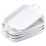 Bruntmor 10" X 6" Set of 4 Serving Platters Porcelain Serving Plates Matte Glaze Baking Dish Dinner Plates, Oven Safe Serving Dishes, Rectangular, White