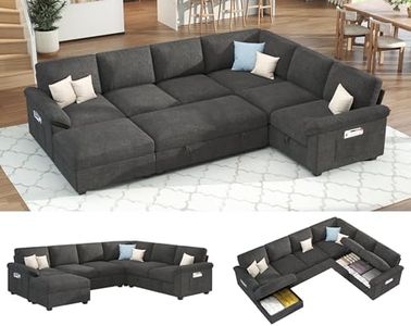 Jocisland 130" Sofa Bed, Sleeper Sofa, Pull Out Sleeper Couch with Storage, Convertible 6-Seater Sofa Bed for Living Room, Corduroy Grey