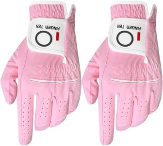 FINGER TEN Womens Ladies Golf Rain Gloves Pair Both Hand or 2 Pack Left Right Hand, Wet Hot Cool Grip, Fit Small Medium Large XL (Pink, Medium, Left)