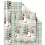 RUSPEPA Reversible Wrapping Paper Roll - Mini Roll - Christmas Snowman and Plaid Pattern Great for Christmas, Party, Holiday - 17.5 Inches X 32.8 Feet