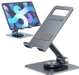 pjp electronics Tablet Stand, Aluminum Adjustable and Foldable Swivel Desktop Tablet Holder with 360 Degree Rotating Base, Cradle Stand For iPad/iPad Pro/Air, iPhone, Galaxy, Switch, Phones (Grey)