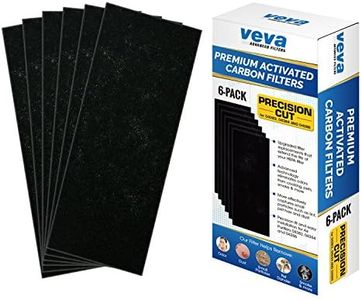 Full Size Premium Activated Carbon Pre Filter 6 Pack Compatible with HB Air Purifier 04383, 04383A, 04384 and 04386 for Pet, Smoke and Odor Eliminator, 100% Safe and Zeolite Free by VEVA