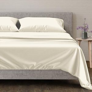 Mayfair Linen 100% Egyptian Cotton Sheets, Ivory California King Sheets Set, 600 Thread Count Long Staple Cotton, Sateen Weave for Soft and Silky Feel, Fits Mattress Upto 18'' DEEP Pocket