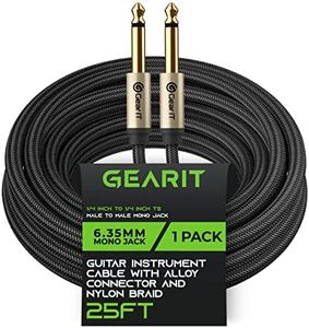 GearIT Guitar Instrument Cable (25ft) 1/4 Inch to 1/4 inch TS Straight Male to Male 6.35mm Mono Jack with Alloy Connector and Nylon Braid