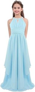 TiaoBug Girls Halter Neck Lace Chiffon Flower Dress Wedding Bridesmaid Pageant Party Prom Ball Maxi Gown Light Blue 12 Years