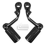 [New Generation] Long Angled Highway Pegs Footpegs Foot Rest Mount Clamp Kit Fit for Harley Models with 1.25 inch Engine Guard 1 1/4 inch Highway Bar (Black)