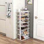Tangkula 8 Tiers Vertical Shoe Rack, Patented Space Saving Corner Shoe Rack for 14 Pairs, Narrow Shoe Rack for Front Door Entryway