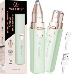 VOGCREST Hair Trimmer, 2 in 1 Facial Hair Remover & Eyebrow Trimmer for Women - Rechargeable, Portable, LED Light