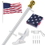 American Flag Pole Kit, Including 100% Polyester 3x5 ft US Flag, 5 Ft Aluminum Silver No Tangle Spinning Pole and 2-Position Flag Pole Bracket