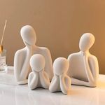 URBAN SENSE® | Couple Family Statue | Ceramic Thinker Sculpture | Home Decor Items for Living Room Show Piece | Table Artifact (White | Set of 4)