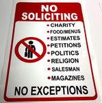 NO SOLICITING" WARNING SIGN, 3MM METAL, HEAVY DUTY Size:300MM X 200MM