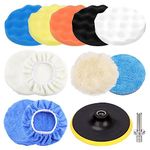 Glarks 12Pcs 6 Inch Car Buffing Polishing Pads Assortment Kit with Hook and Loop Backing Pad, Woolen Sponge Foam Polish Pads Wax Buffer Polisher for Drill Grinder (6 Inch)