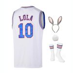 SPPOTY Mens Basketball Jersey Lola #10 Space Movie Jersey 90s Hiphop Halloween Costumes Set White XX-Large