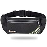 MAXTOP No-Bounce Reflective Running Belt Pouch Black Waist Pack Bag,Water Resistant Workout Fanny Pack for Fitness Jogging Hiking Travel,Cell Phone Holder Fits All Phones