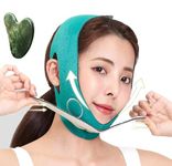 Double Chin Reducer, Face Lifting belt with a complementary Natural Jade Massage Stone Guasha Massage Tool to add to the post treatment gains.(Green)