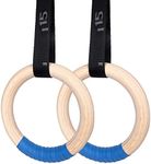 Gymnastics Rings Olympic Rings Wooden Gym Rings 1500lbs with Adjustable Cam Buckle 14.8ft Long Straps with Scale Non-Slip Exercise Rings Training Rings for Home Gym Full Body Workout, Circular, Wood