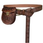 HiiFeuer Viking Fenrir Embossed Buckle Belt with Nordic Embossed Belt Bag, Vintage Faux Leather Belt and Belt Pouch Set for LARP (Brown C)