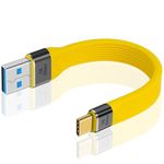 Duttek Short Flat USB A to C Cable, Yellow USB C Male to USB A Male Cable 10Gbps 60W Soft Flat Short USB C to USB A Extension Cable for MacBook,Laptop, Tablet, Phone,Google Pixel, Power Bank - 13cm