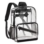 Kasqo Clear Backpack, 15.6 Inch Heavy Duty PVC Transparent Backpack Children Waterproof See Through Backpacks for Men Women Clear Bag Stadium Approved for School Work Travel Daily Use (Black)