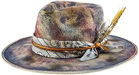RUEDIGER Wide Brim Fedora Hats for Men Women 100% Wool Felt Panama Rancher Hat with Lightning Logo Distressed/Burned Handmade