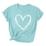 Women Cute Heart Graphic T Shirts Short Sleeve Crewneck Regular Fit Blouse Teen Girls Summer Casual Basic Tee Tops, Z#18 Light Blue, Small