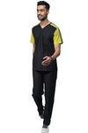 UNIFORM CRAFT Men’s Designer Scrub Suits DSDV04 || 6 pocket scrubs | Ideal for doctors, dentists, vets, nurses & healthcare professionals (Black & Lime Green, XXL)