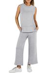 ANRABESS Women's 2 Piece Sets Summer Outfits Sleeveless Wide Leg Tracksuits Casual Sweat Sets Lounge Sweatsuits, Light Grey, XX-Large