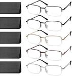 5 Pack Reading Glasses for Men, Metal Blue Light Blocking Readers with Spring Hinges, Anti Eye Strain Eyeglasses (Gunmetal, Gold, Silver, Brown, 2.5)